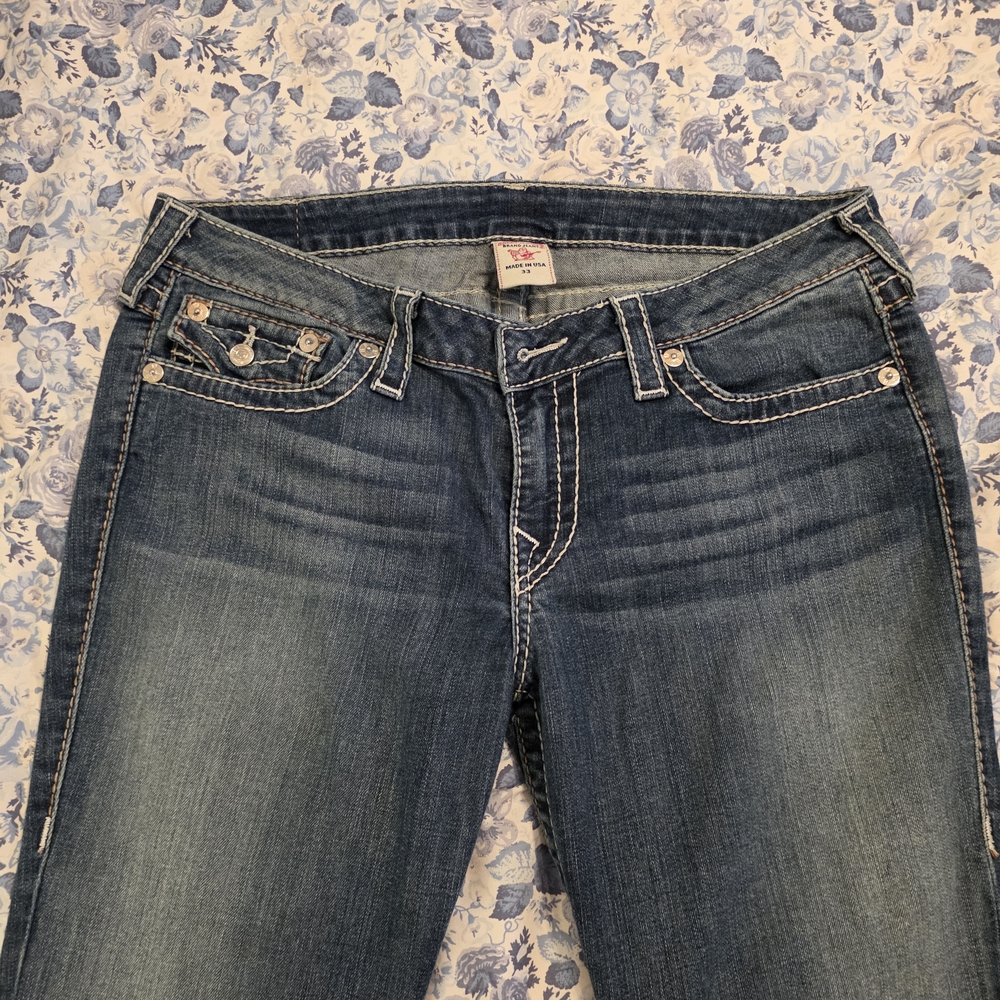 True Religion Women's Dark Wash Boot Cut Jeans with Contrast Stitching
